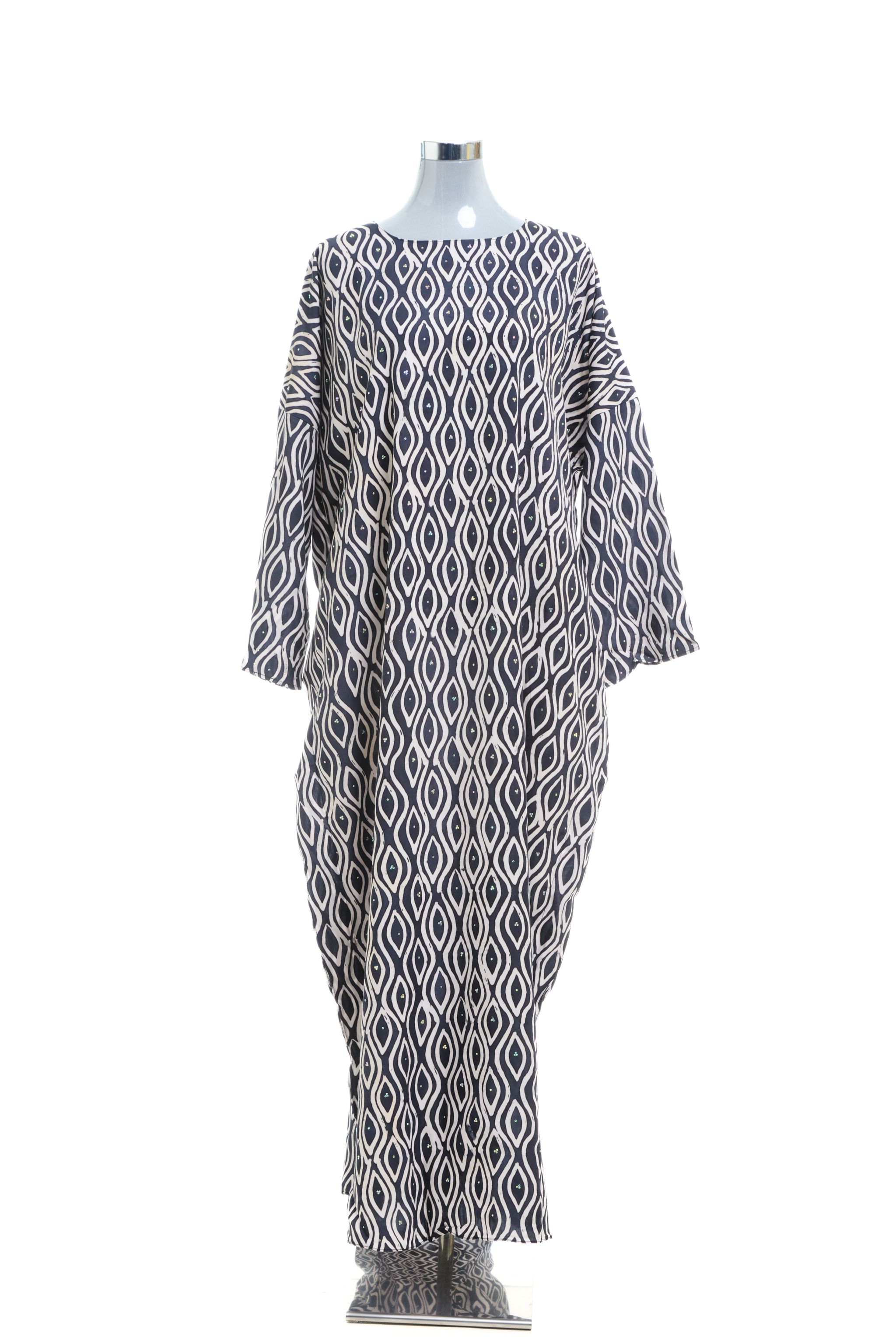 KAFTAN ABAYA DAUN WITH DIAMANTE CRYSTAL LONG SLEEVE  : BLACK_1