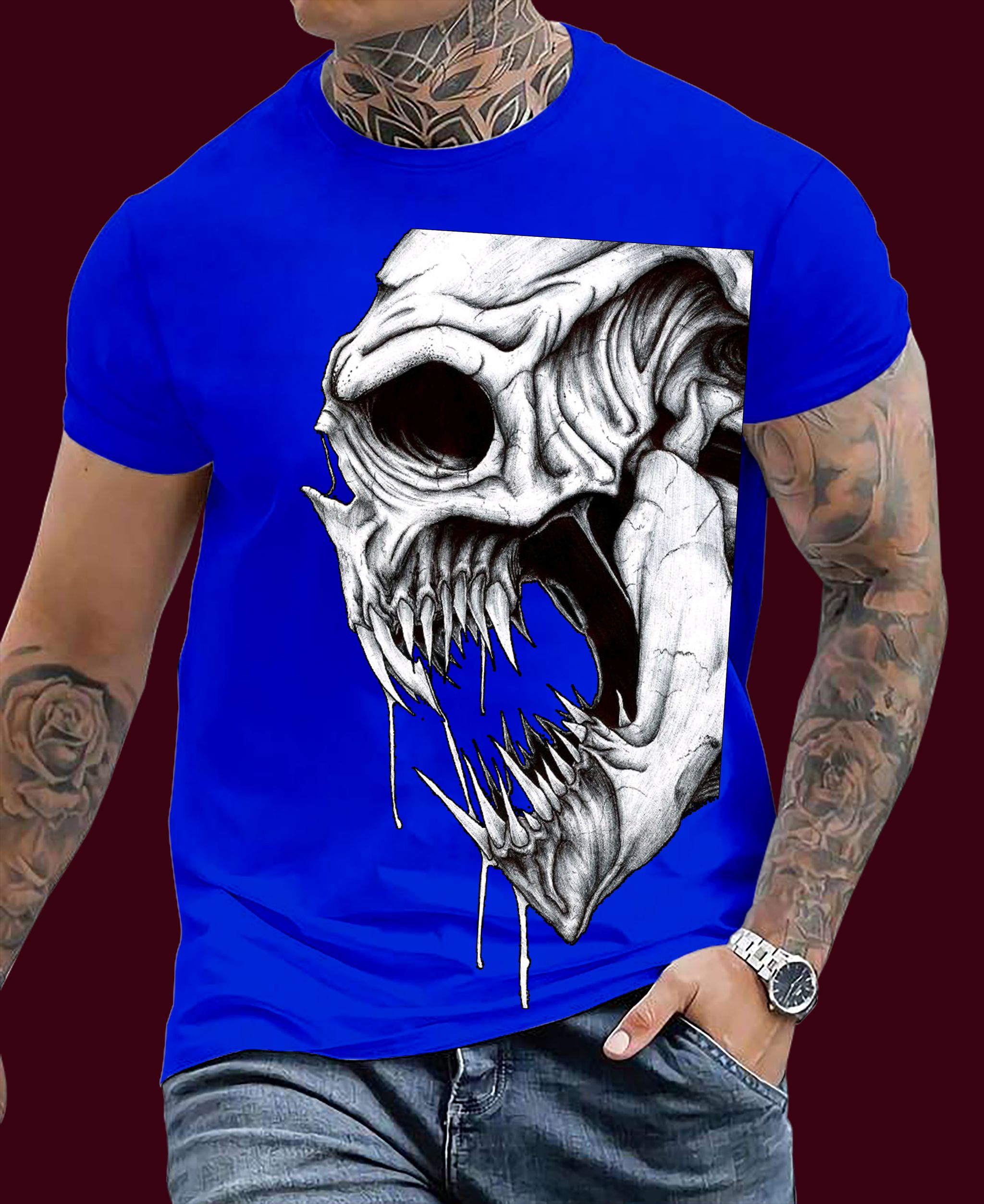💀 "Savage Skull Scream" Graphic T-Shirt – Wine Edition (Also Available in Black, Ash & White)_3