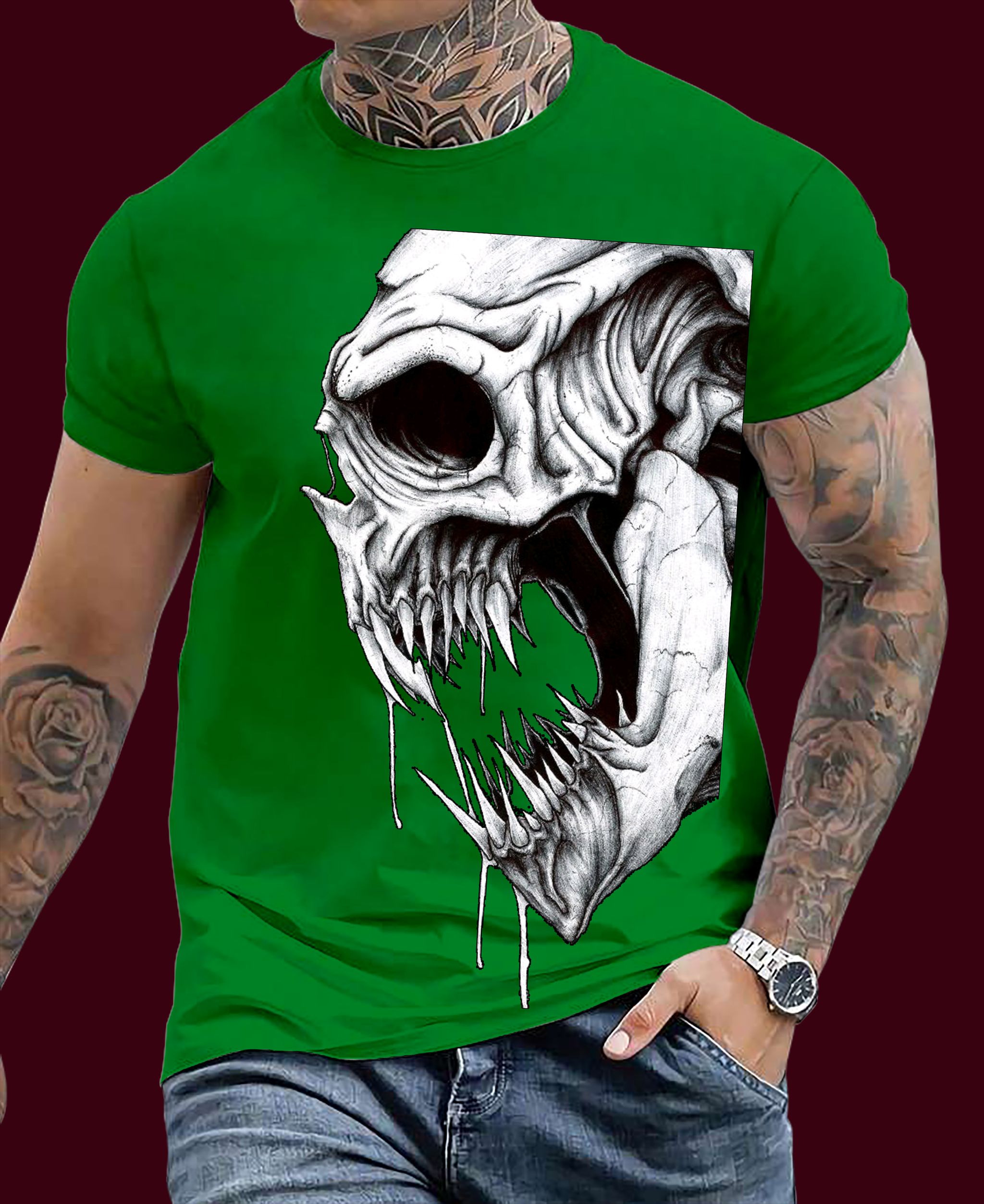 💀 "Savage Skull Scream" Graphic T-Shirt – Wine Edition (Also Available in Black, Ash & White)_4