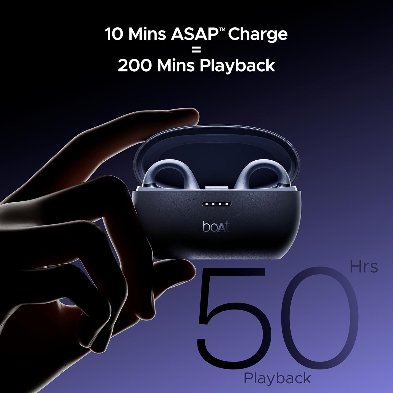 boAt Airdopes Loop Bluetooth in Ear Earbuds W/Clip-On Fit, Air Conduction Tech, 50HRS Battery, 4Mics Enx, Dual EQ Modes, 12Mm Drivers, 40Ms Latency,ASAP Charge,OWS Ear Buds Earphones (Lavender Mist) _1