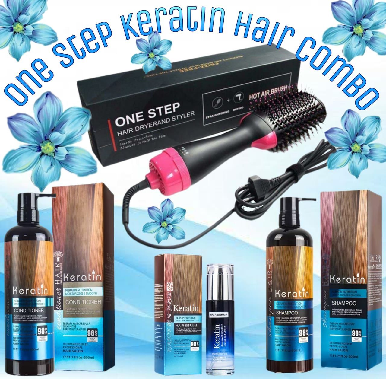 One Step Hot Air Brush with Keratin Hair Care Combo_0