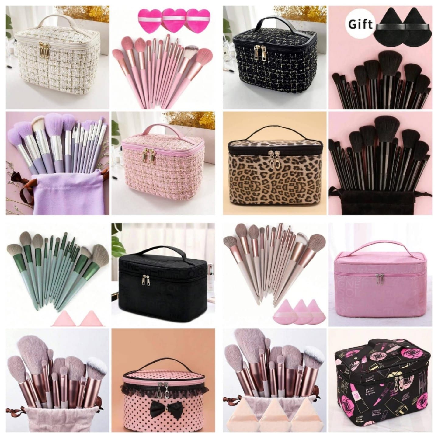 Makeup Bag + Makeup Brushes Combo_0