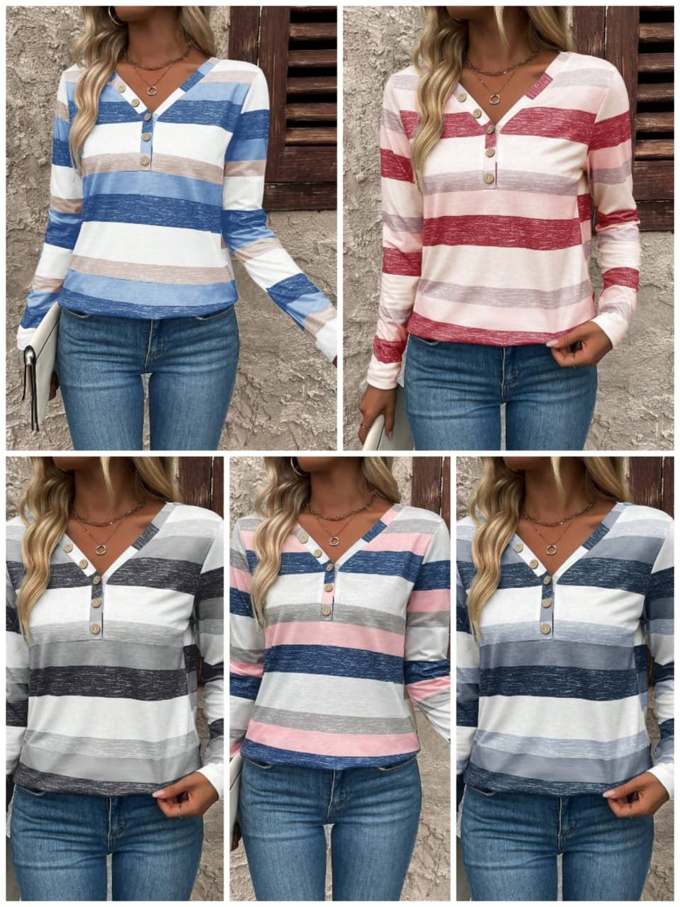 Women's Casual V-Neck Button Decor T-Shirt_0