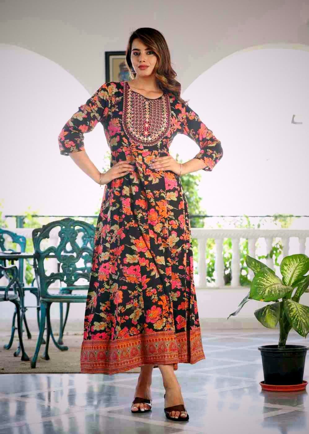 Floral Anarkili Kurtis_1