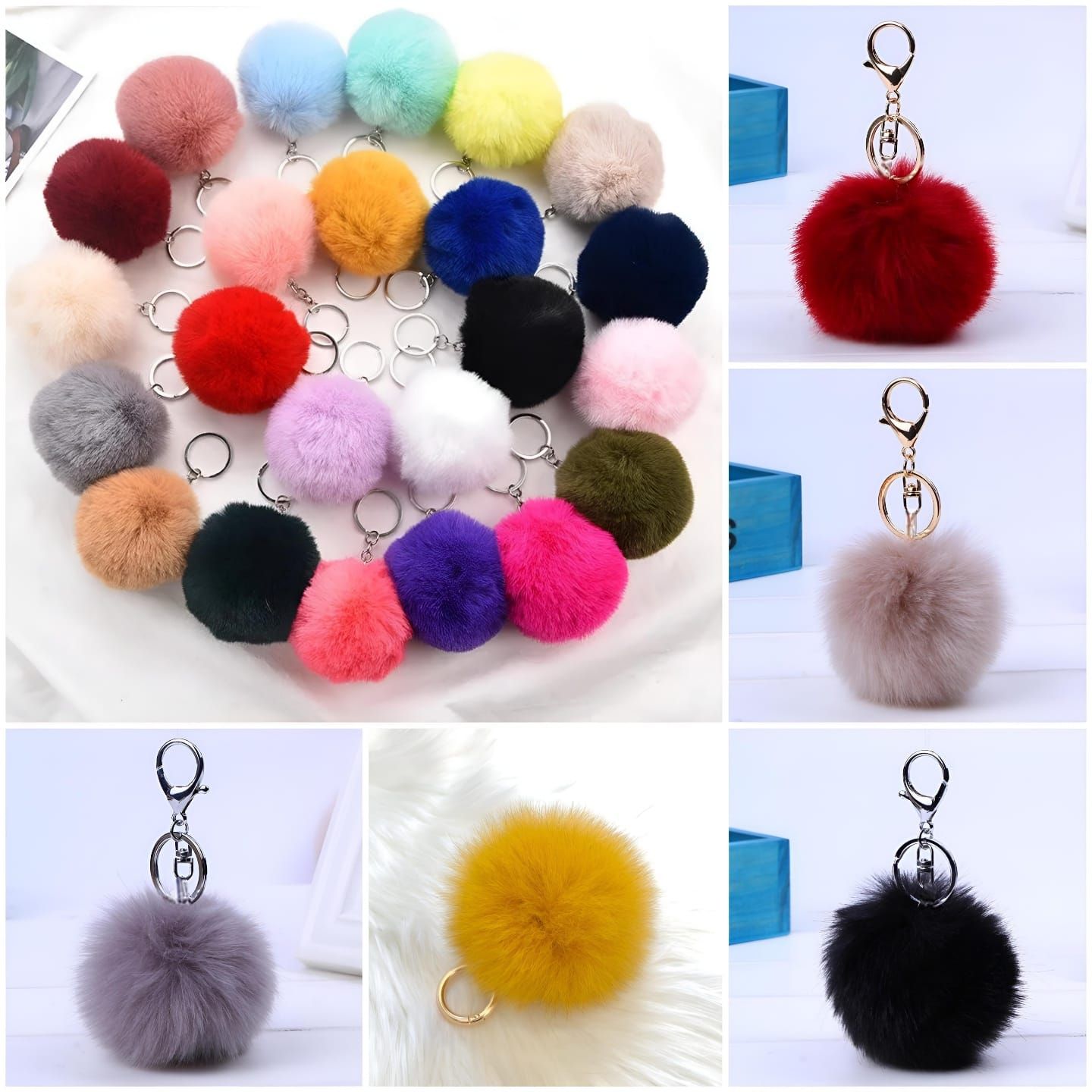 Pompom Fur Keychains 20 Piece_0