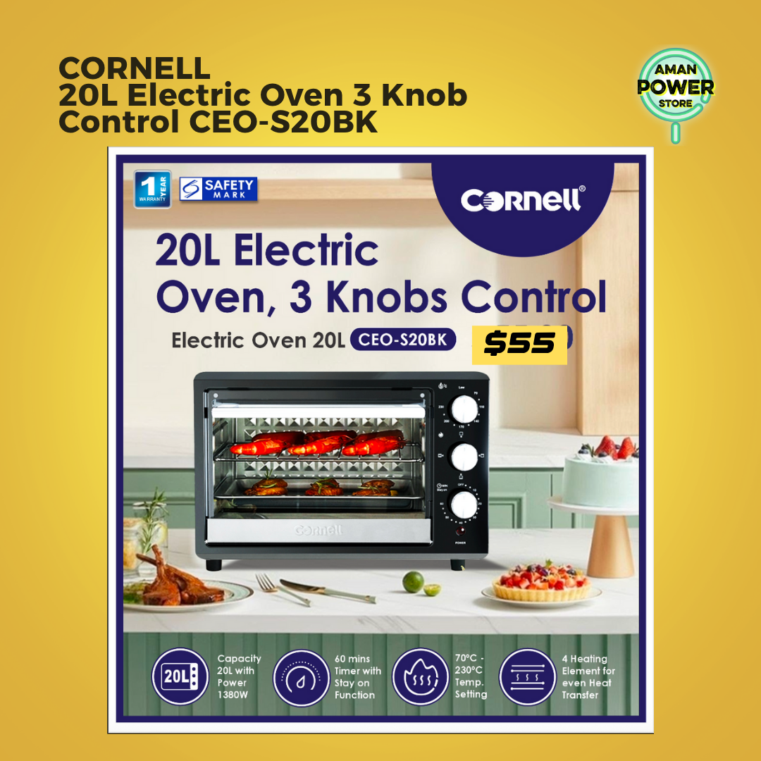 CORNELL 20L ELECTRIC OVEN 3 KNOB CONTROL CEO-S20BK_0