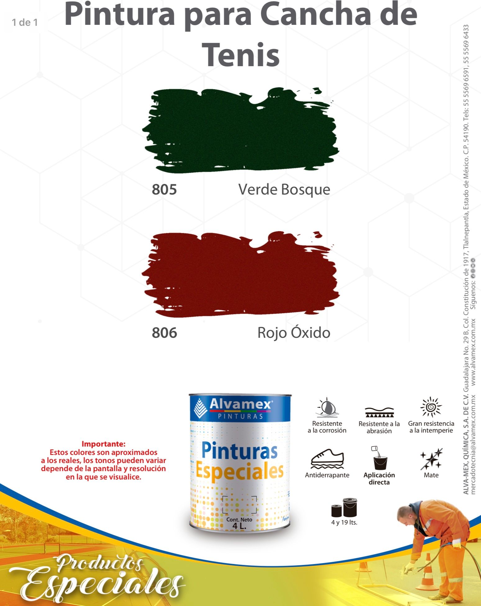 Pintura para cancha de tenis AT805 Pinturama 19 Lt_1