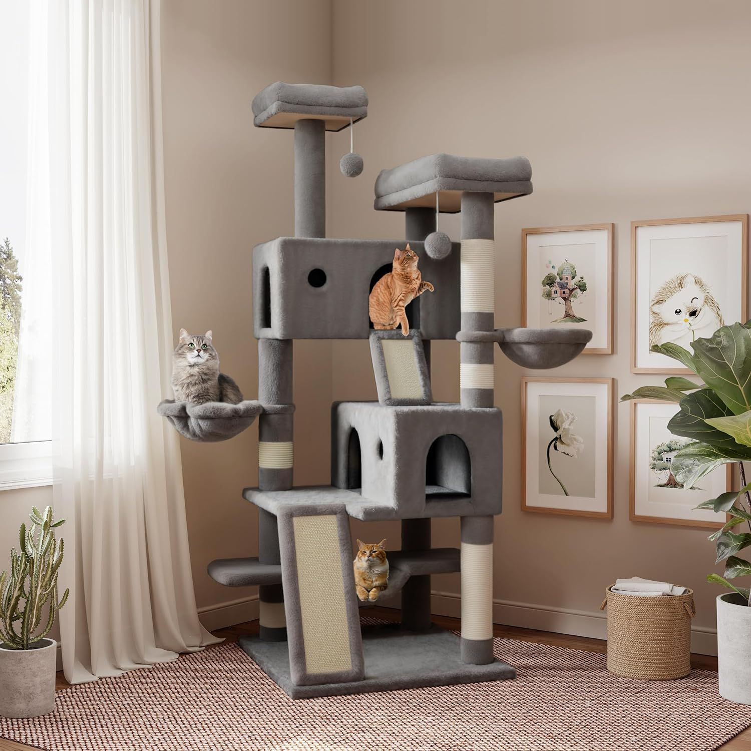 TORRE CENTRO DE ACTIVIDADES SHA CERLIN PARA GATOS DE 65" EXTRA GRANDE CON 2 MUEBLES CONDOMINIO_0