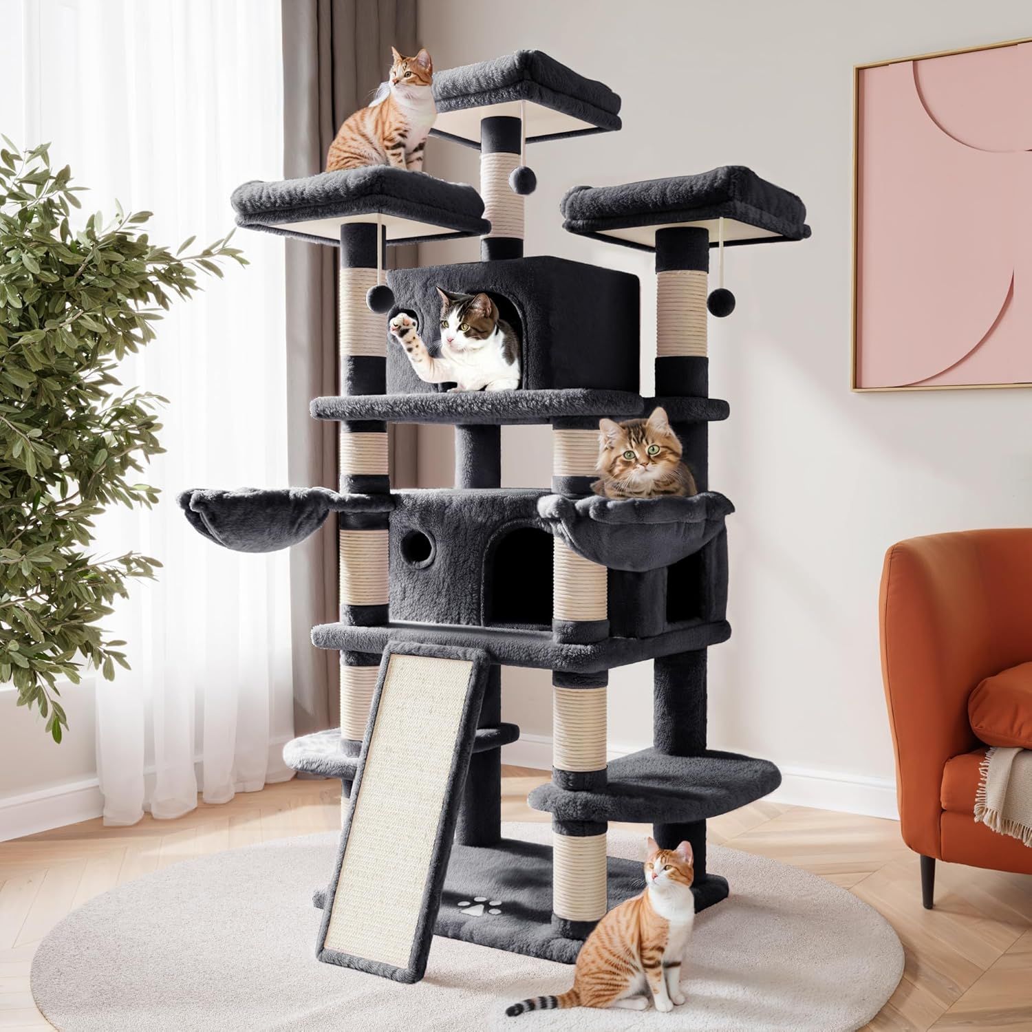 TORRE CENTRO DE ACTIVIDADES SHA CERLIN PARA GATOS DE 68" EXTRA GRANDE CON 2 MUEBLES CONDOMINIO_0
