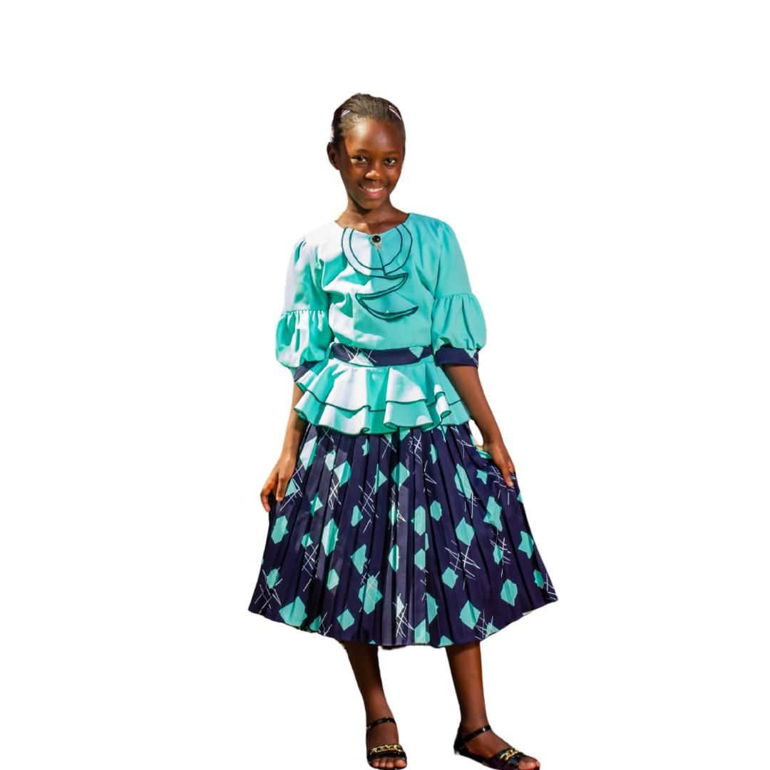 Yellow Top and Navy Floral Pleated Skirt_2