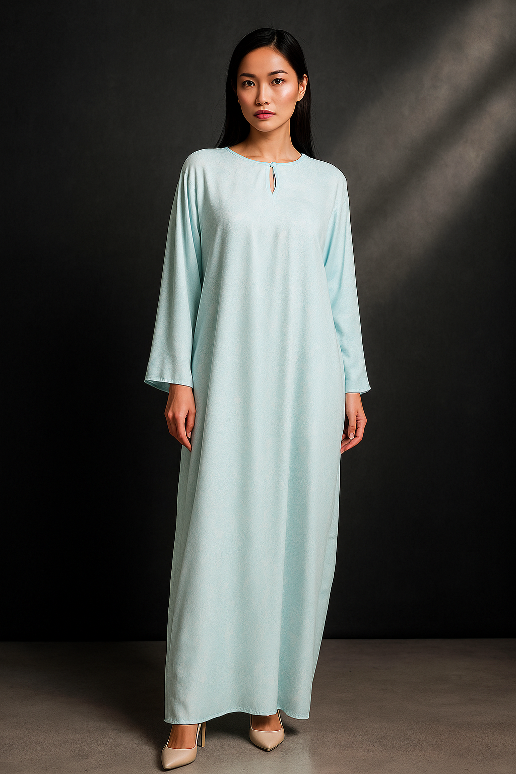 KAFTAN BATIK KLASIK LONG SLEEVE  : BABY BLUE_0