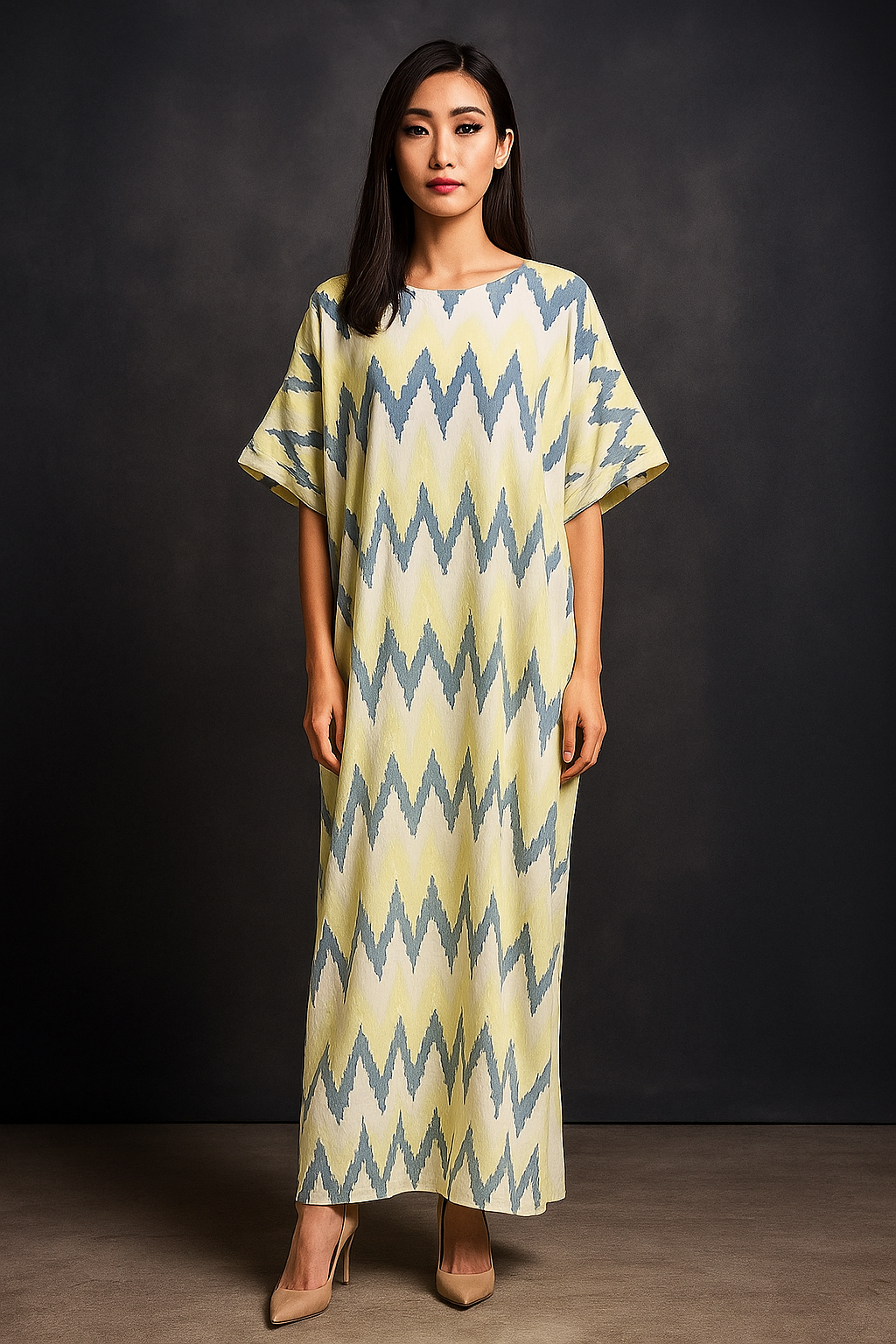 KAFTAN ZIGZAG WITH DIAMANTE CRYSTAL 3/4 SLEEVE  : YELLOW_0