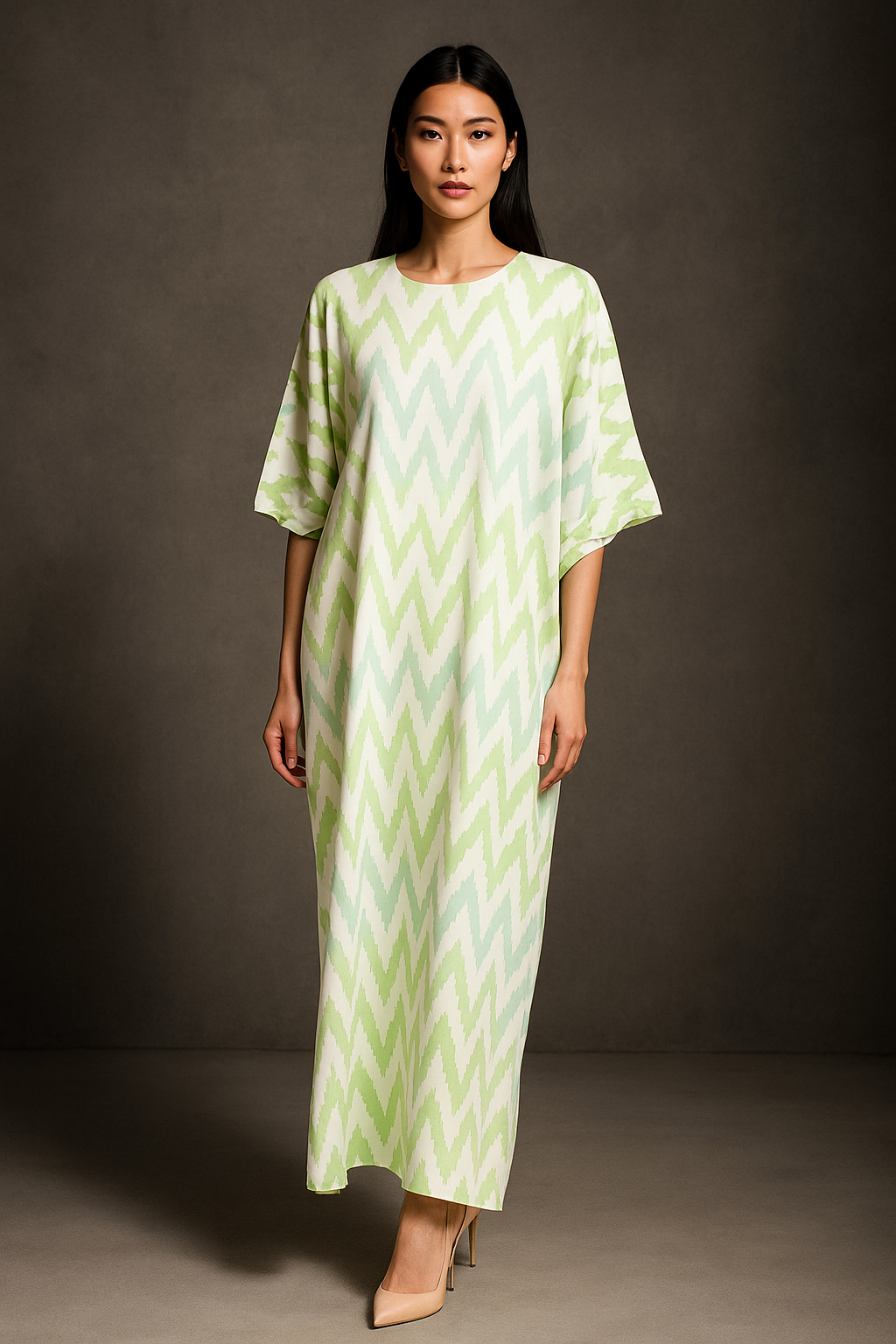KAFTAN ZIGZAG 3/4 SLEEVE  : APPLE GREEN_0