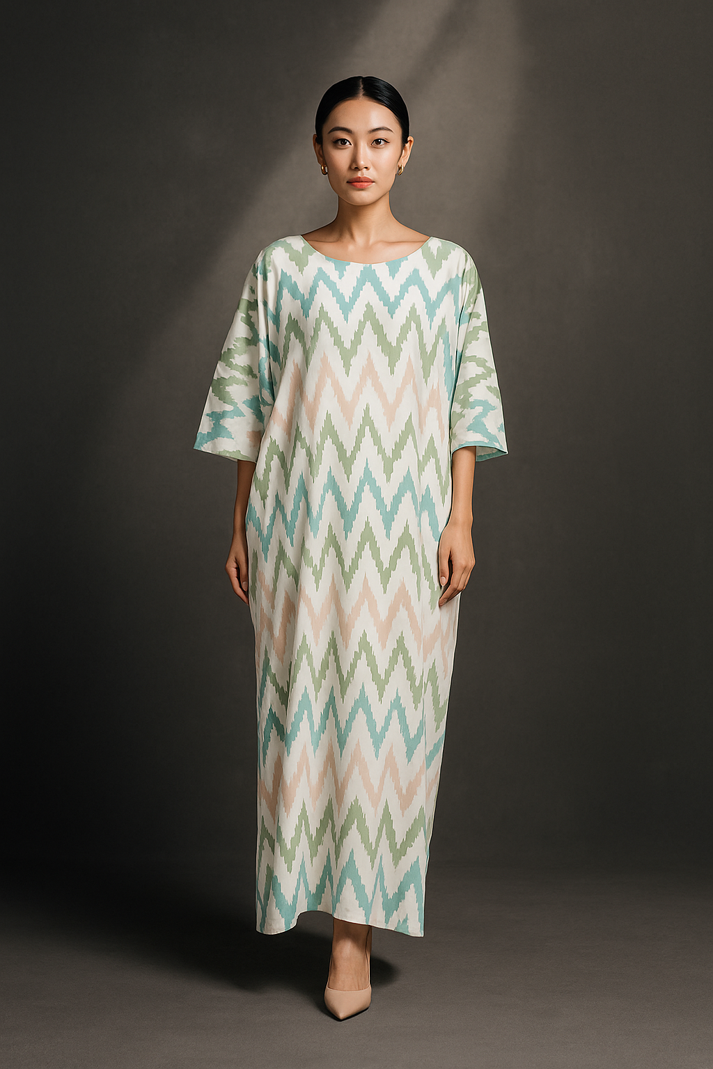 KAFTAN ZIGZAG 3/4 SLEEVE  : OLIVE GREEN_0