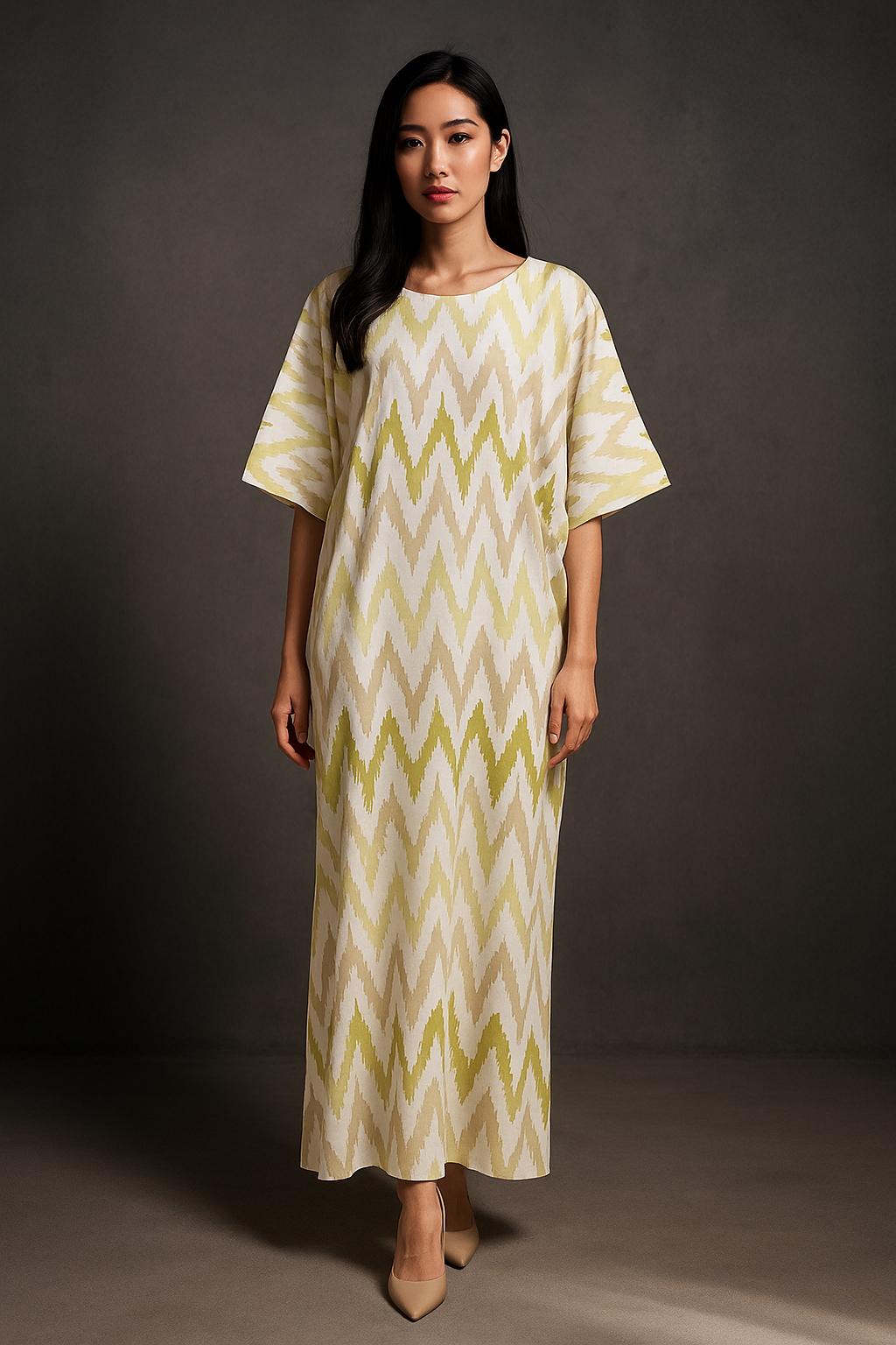 KAFTAN ZIGZAG 3/4 SLEEVE  : BROWN GREEN _0