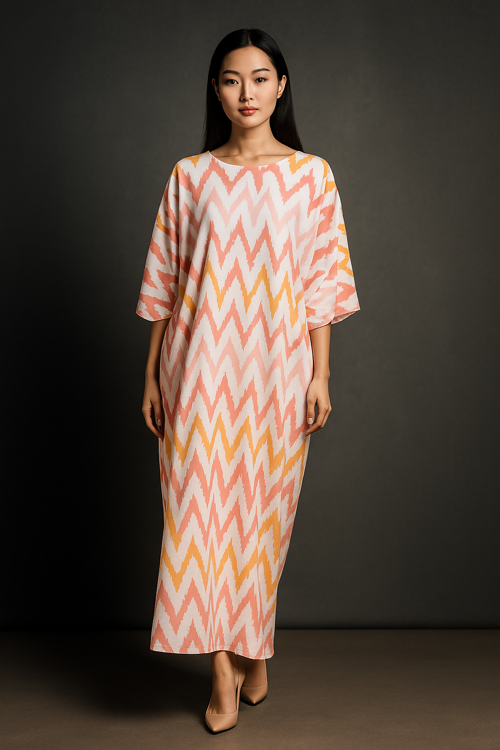 KAFTAN ZIGZAG 3/4 SLEEVE  : ORANGE PINK_0