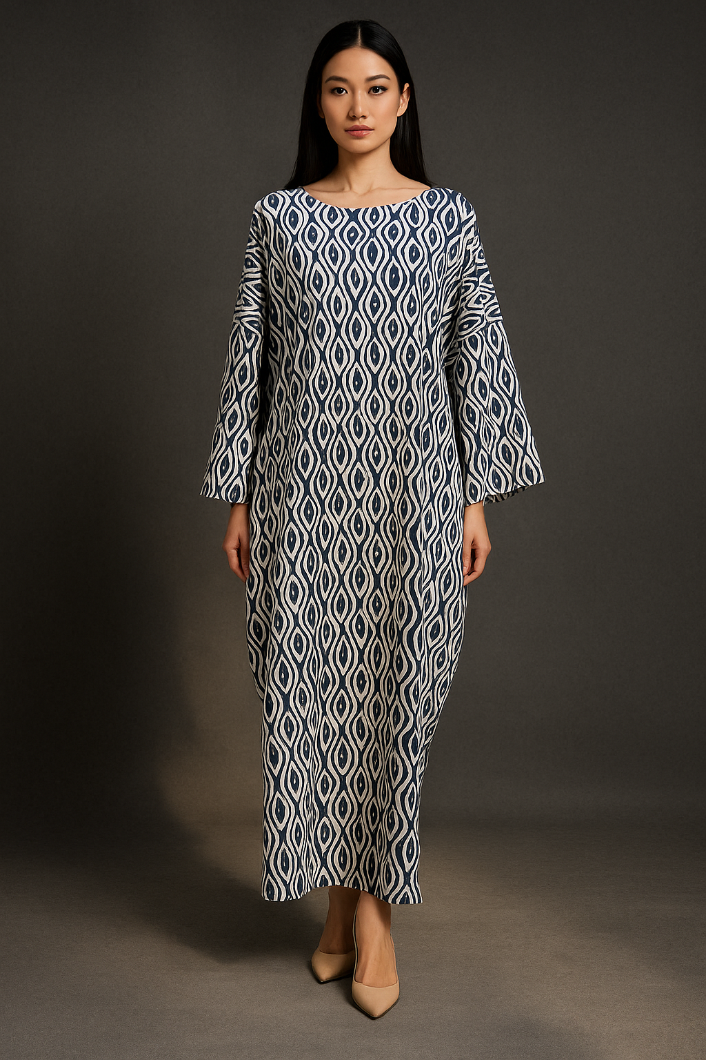 KAFTAN ABAYA DAUN WITH DIAMANTE CRYSTAL LONG SLEEVE  : BLACK_0