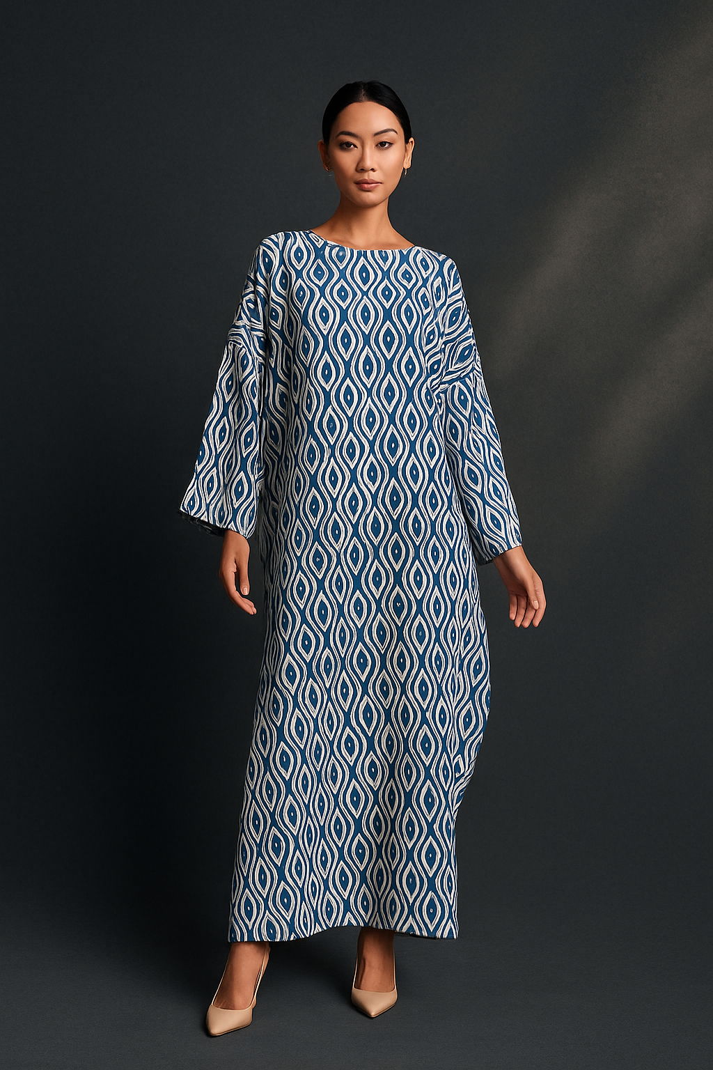 KAFTAN ABAYA DAUN WITH DIAMANTE CRYSTAL LONG SLEEVE  : ROYAL BLUE_0