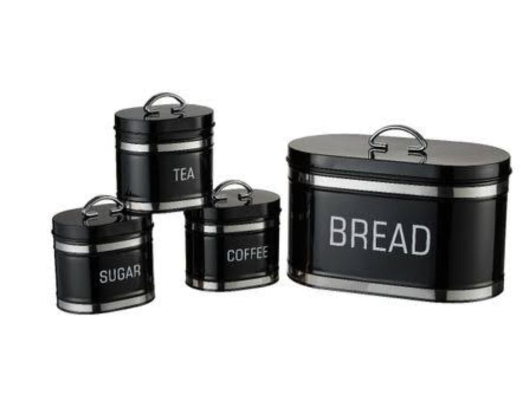 Oval 4 Piece Stainless Steel Bread Bin & Condiment Canister Set _1