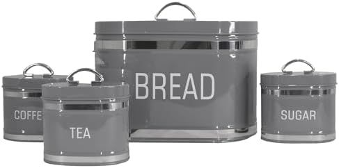 Oval 4 Piece Stainless Steel Bread Bin & Condiment Canister Set _2