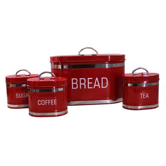 Oval 4 Piece Stainless Steel Bread Bin & Condiment Canister Set _3