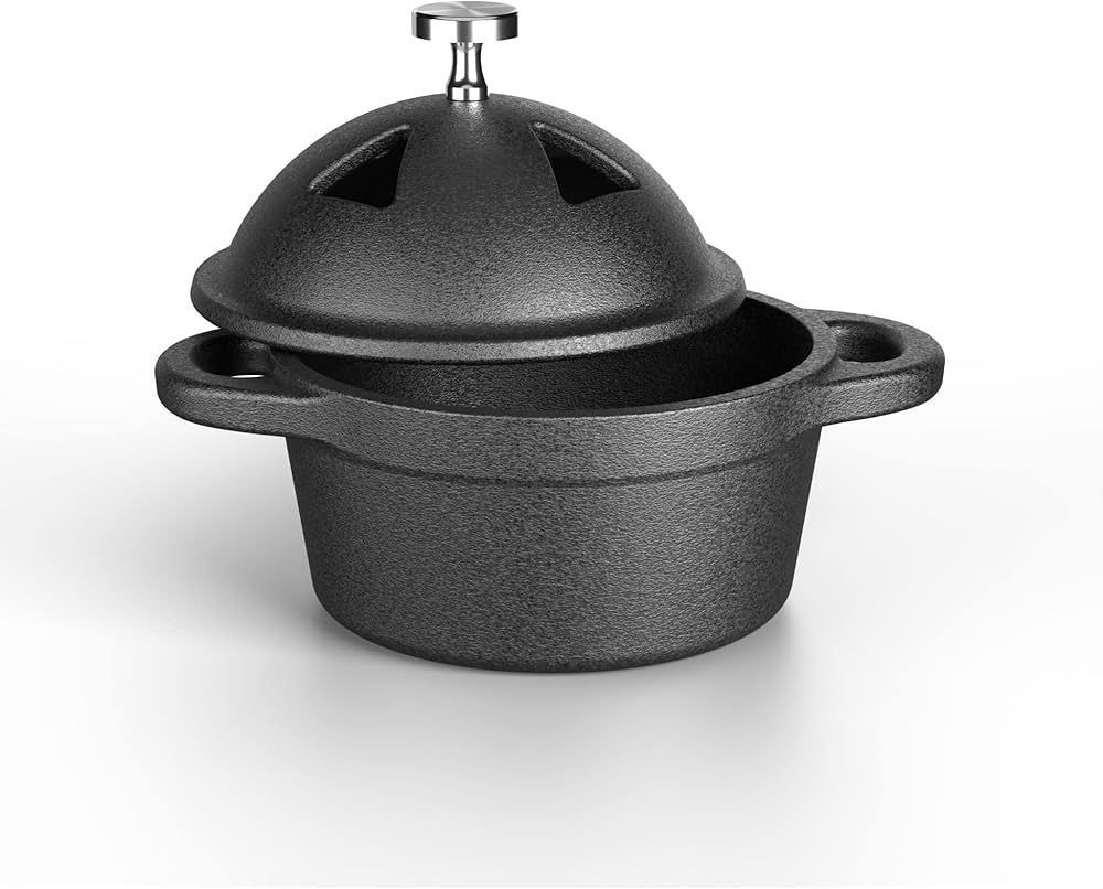 Integral Die-Casting Cast-Iron Sizzler Pot With Thick Wooden Base_0