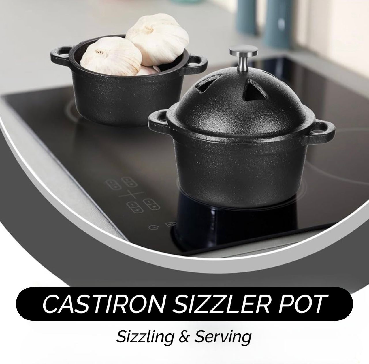 Integral Die-Casting Cast-Iron Sizzler Pot With Thick Wooden Base_1