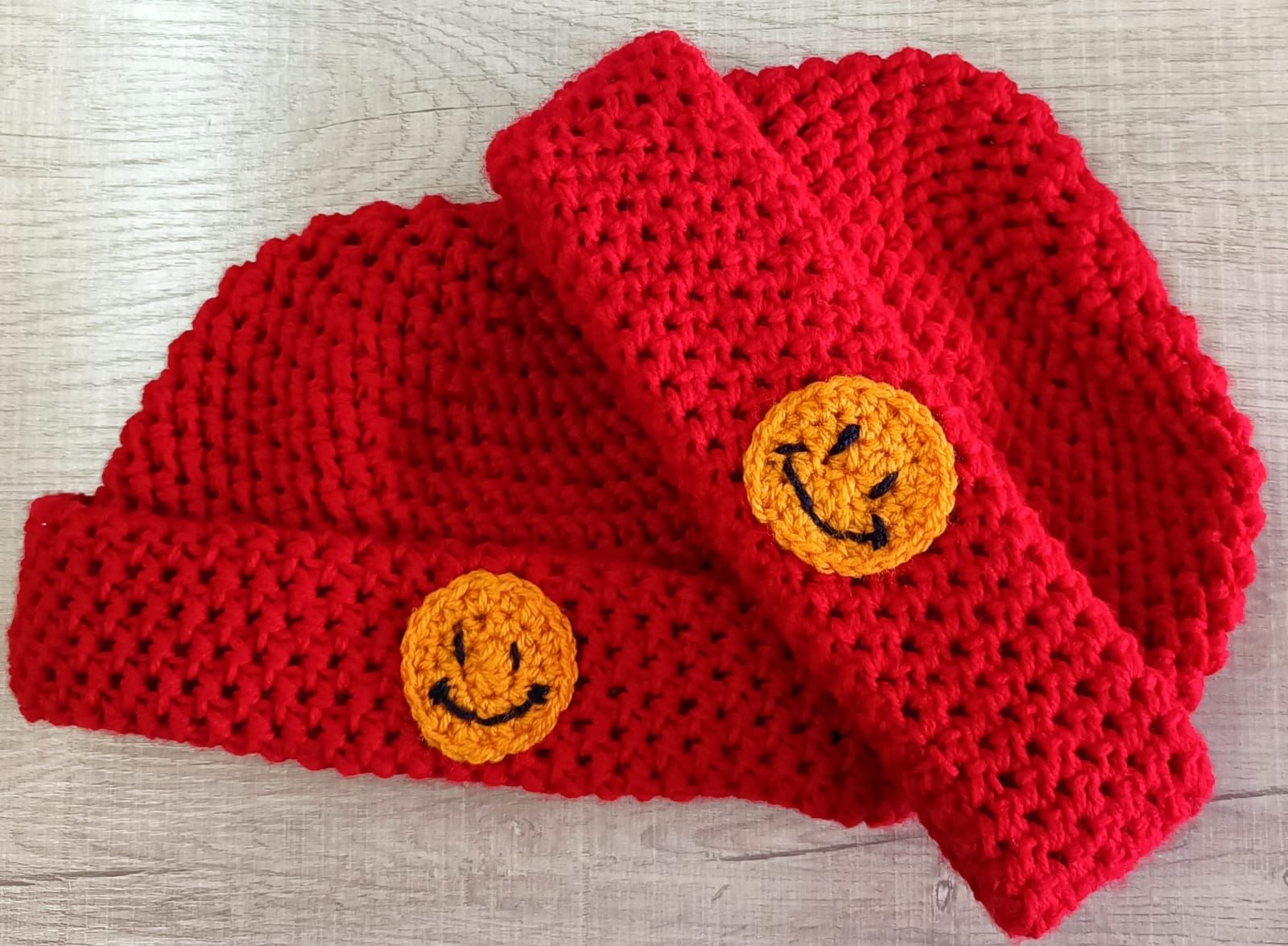Smiley Red Crochet Docker Beanie by Phaks_0