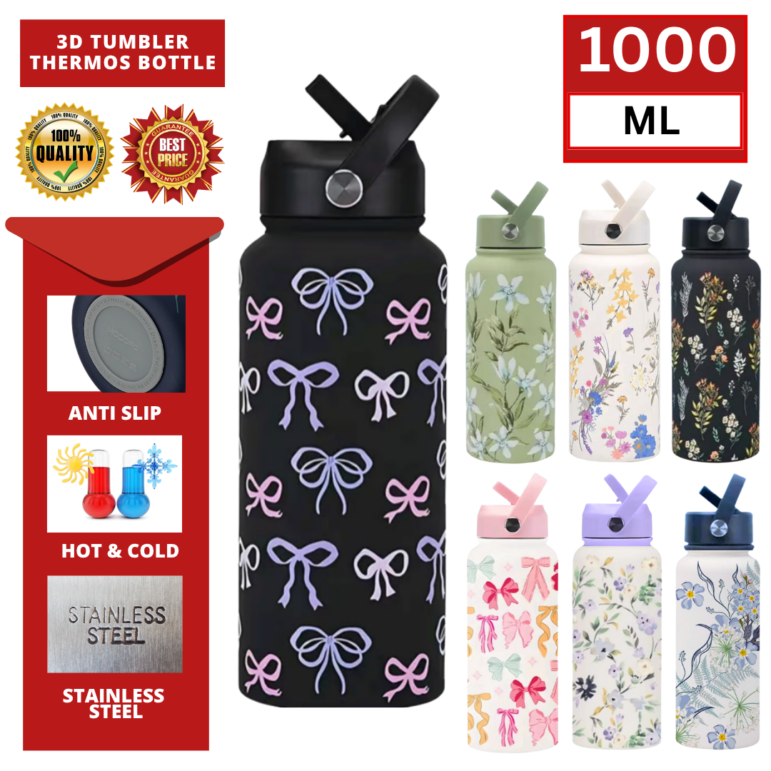 1000ML 3D FLORAL THUMBLER THERMOS BOTTLE_0