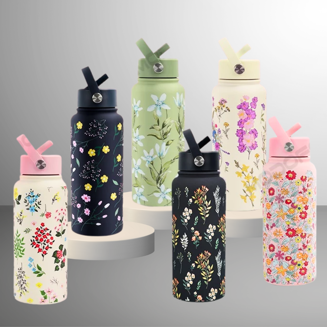 1000ML 3D FLORAL THUMBLER THERMOS BOTTLE_1