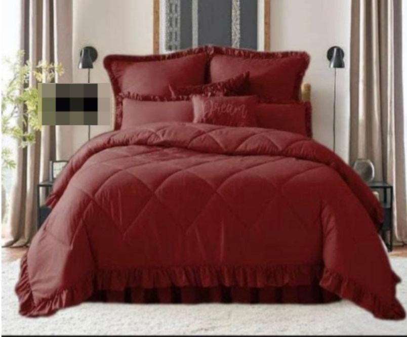5 Piece Plain Frilled Comforter_1