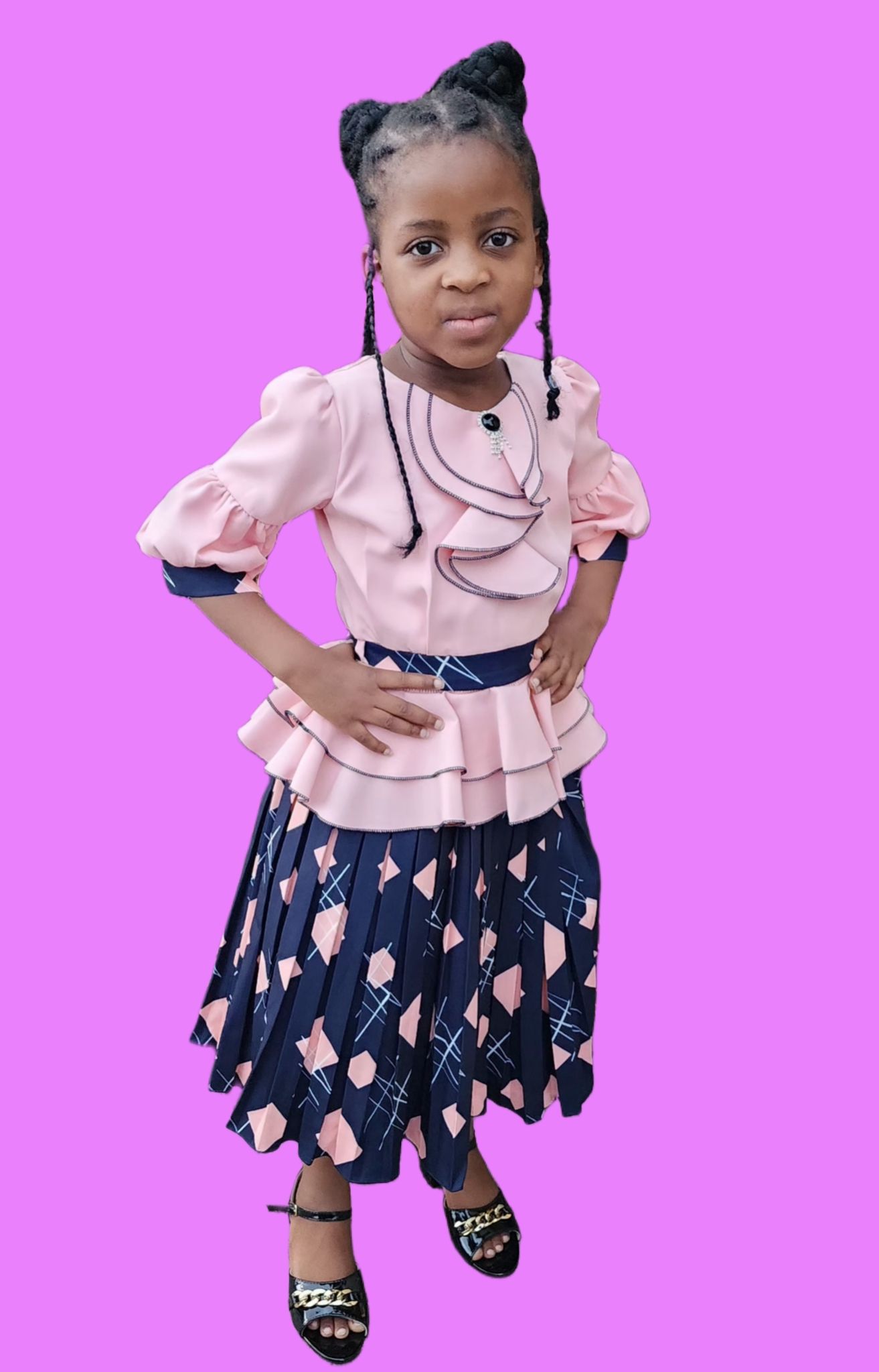 Yellow Top and Navy Floral Pleated Skirt_4