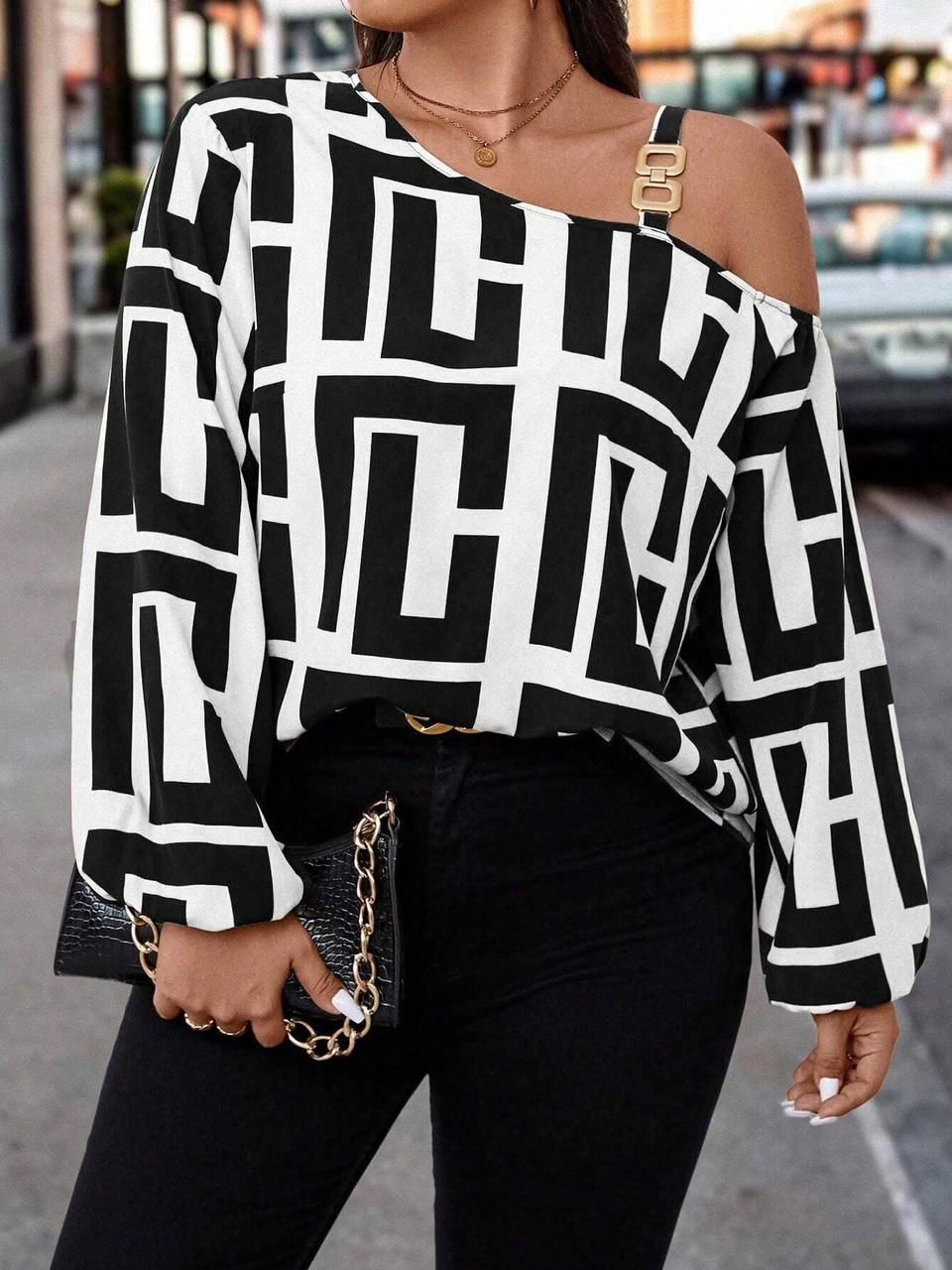 Plus Size Ladies Cold Shoulder Blouses _8