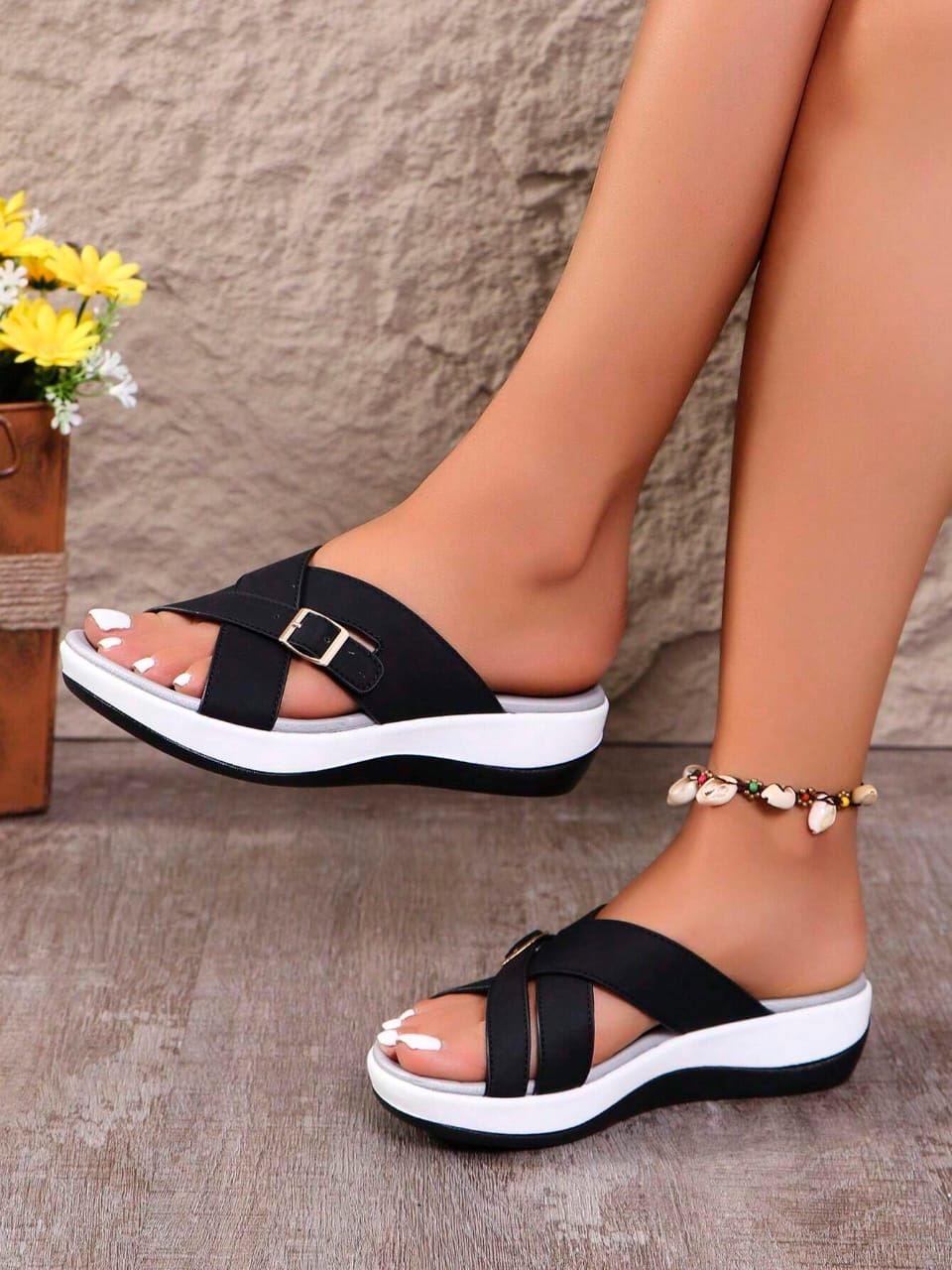 Women's Wedge Heel Thick Sole Criss-Cross Sandals_4