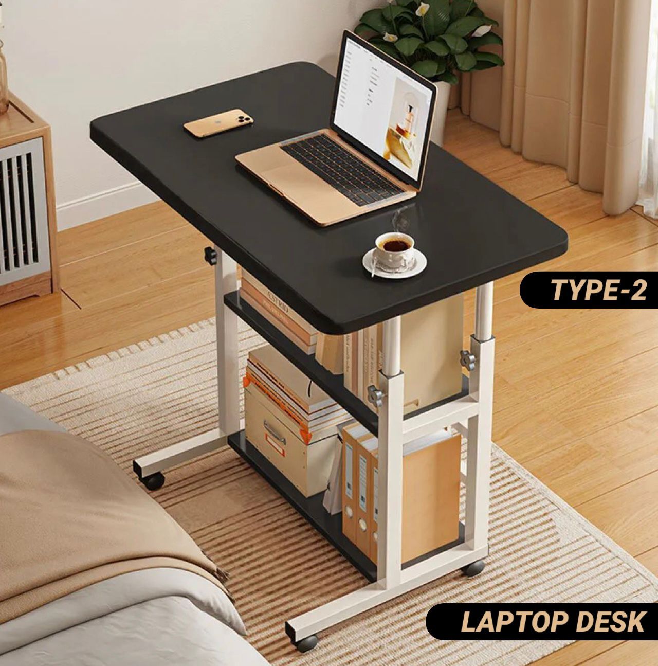 Portable & Adjustable Laptop Desk With 2 Extra Shelves_4