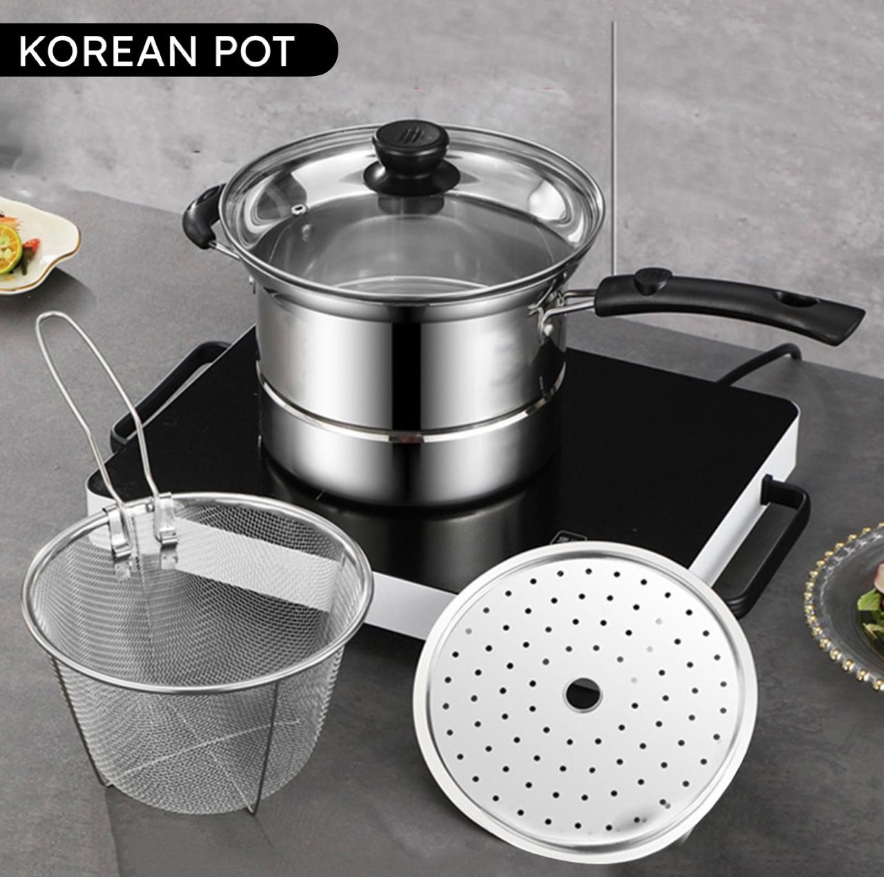 Unique & Versatile Korean Pot With Basket & Steamer_3
