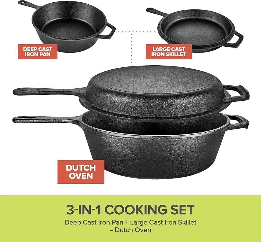 2 Piece Cast Iron Pan Set 3 in 1_1