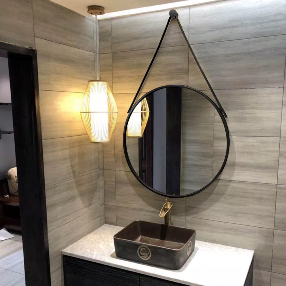 48cm Round Mirror with Leather Strap_0