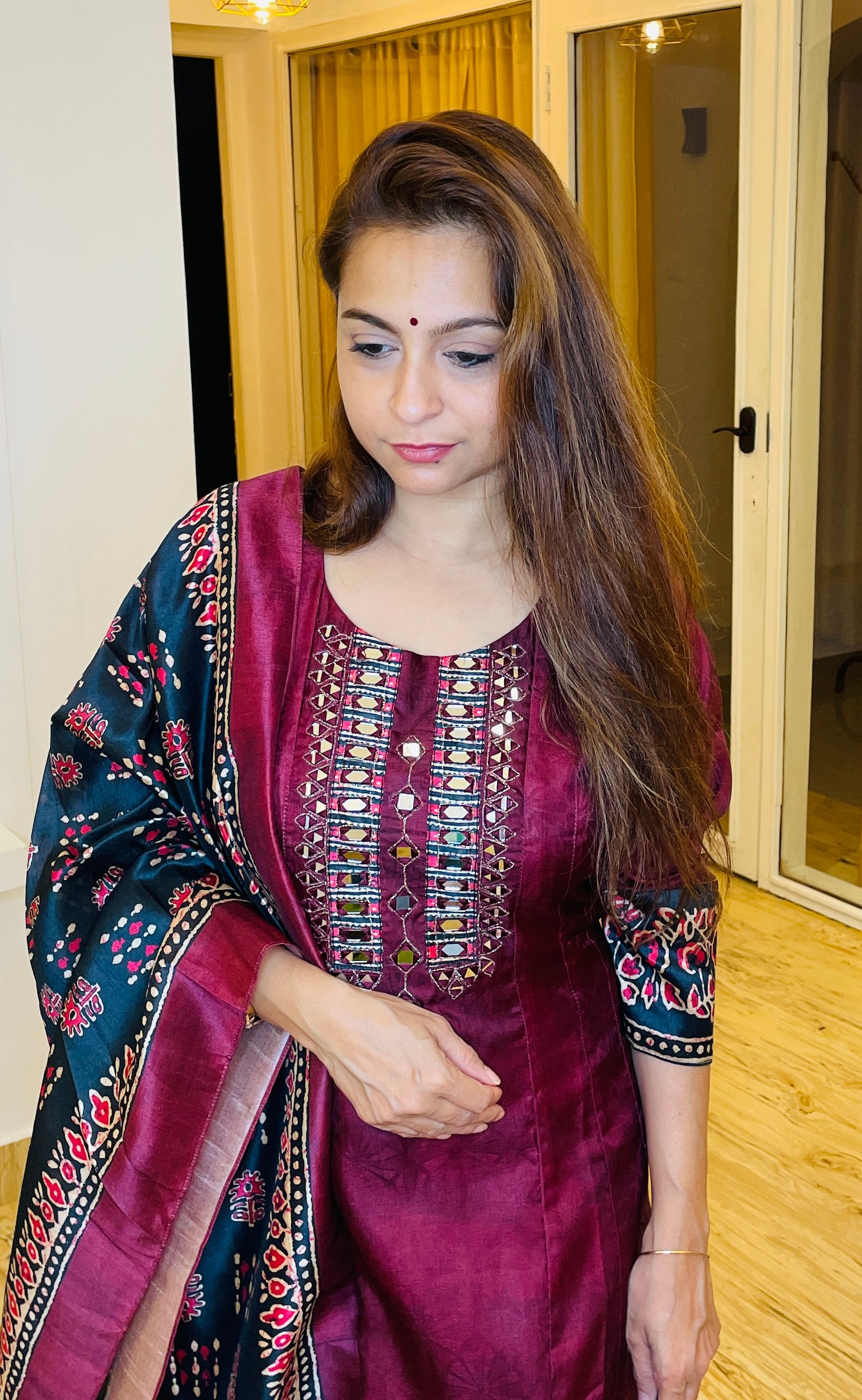 Maroon Mirror Anarkali _1