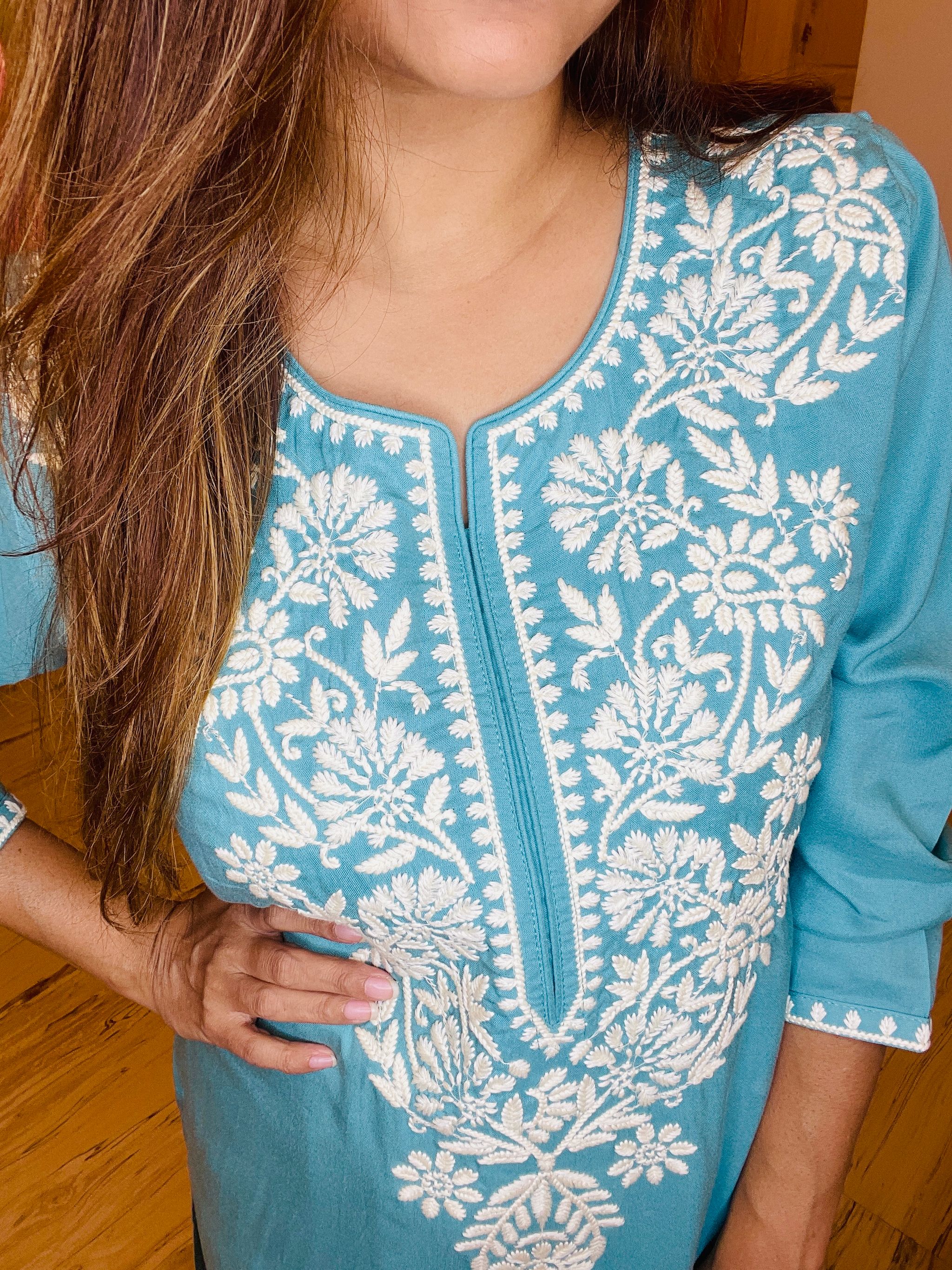 Cyan Chikankari Kurta_2