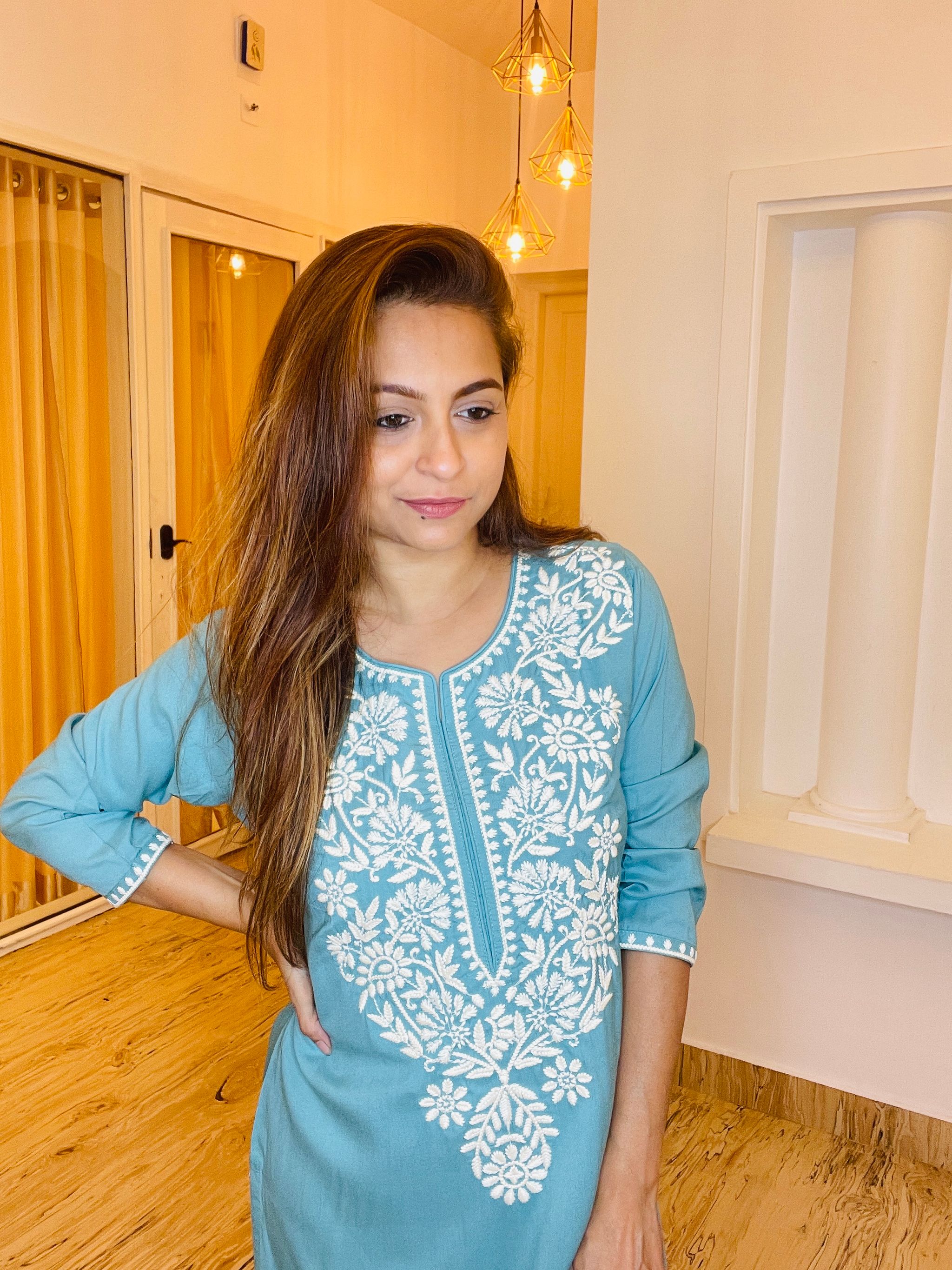 Cyan Chikankari Kurta_1