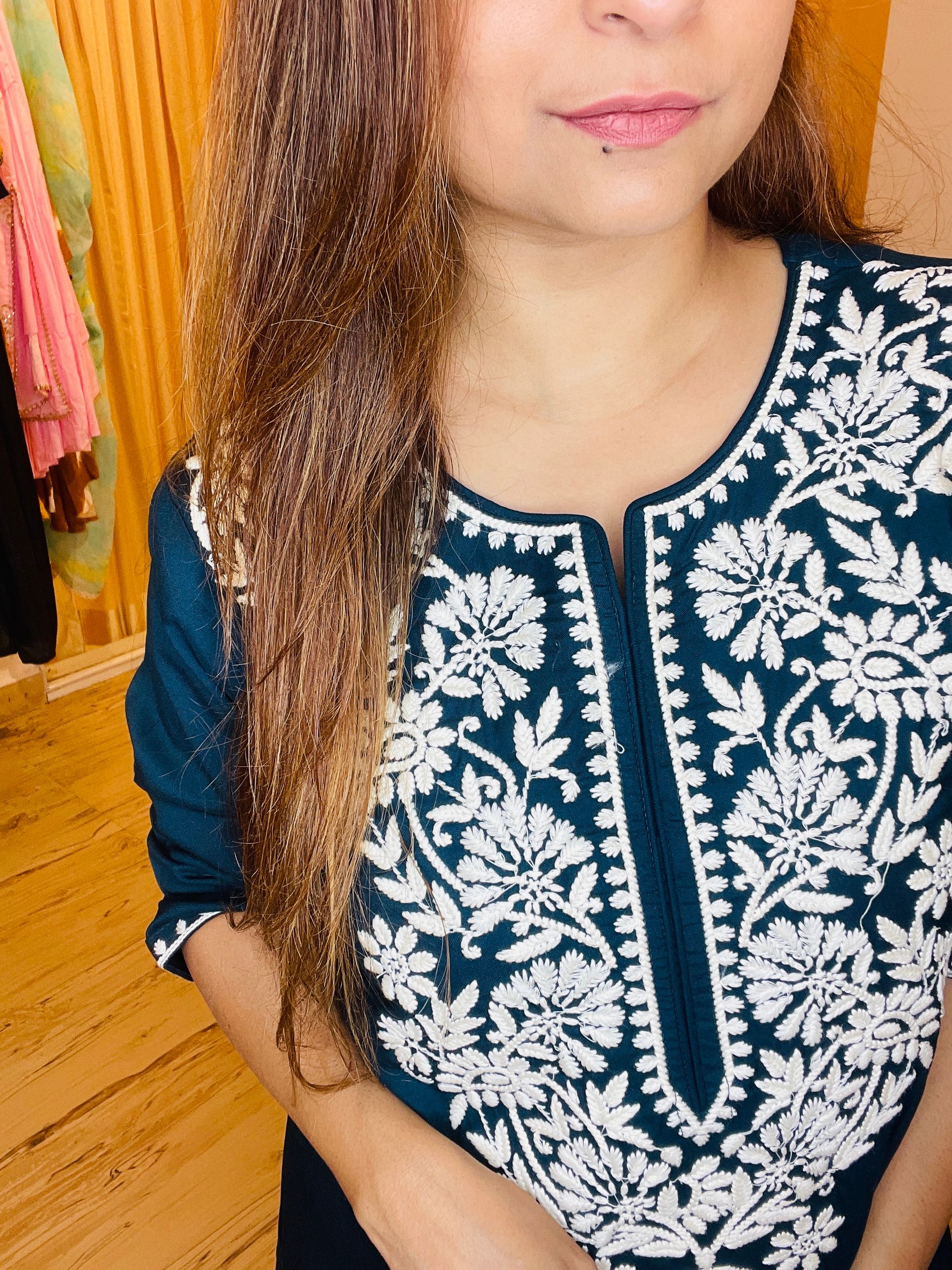 Navy Blue Chikankari Kurta_2