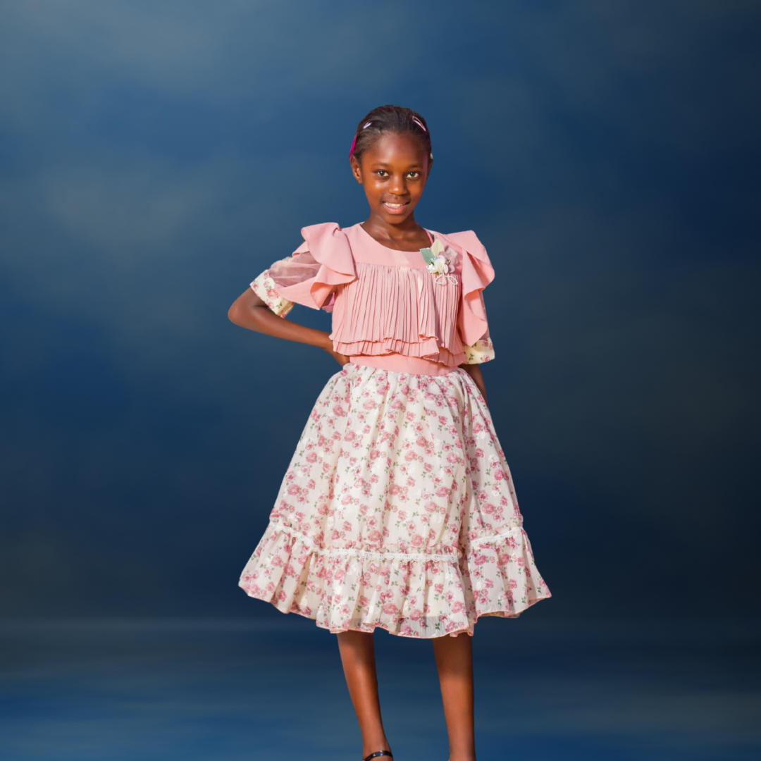 Pink - Nabotique Girl's Flower Print Chiffon Dress_1