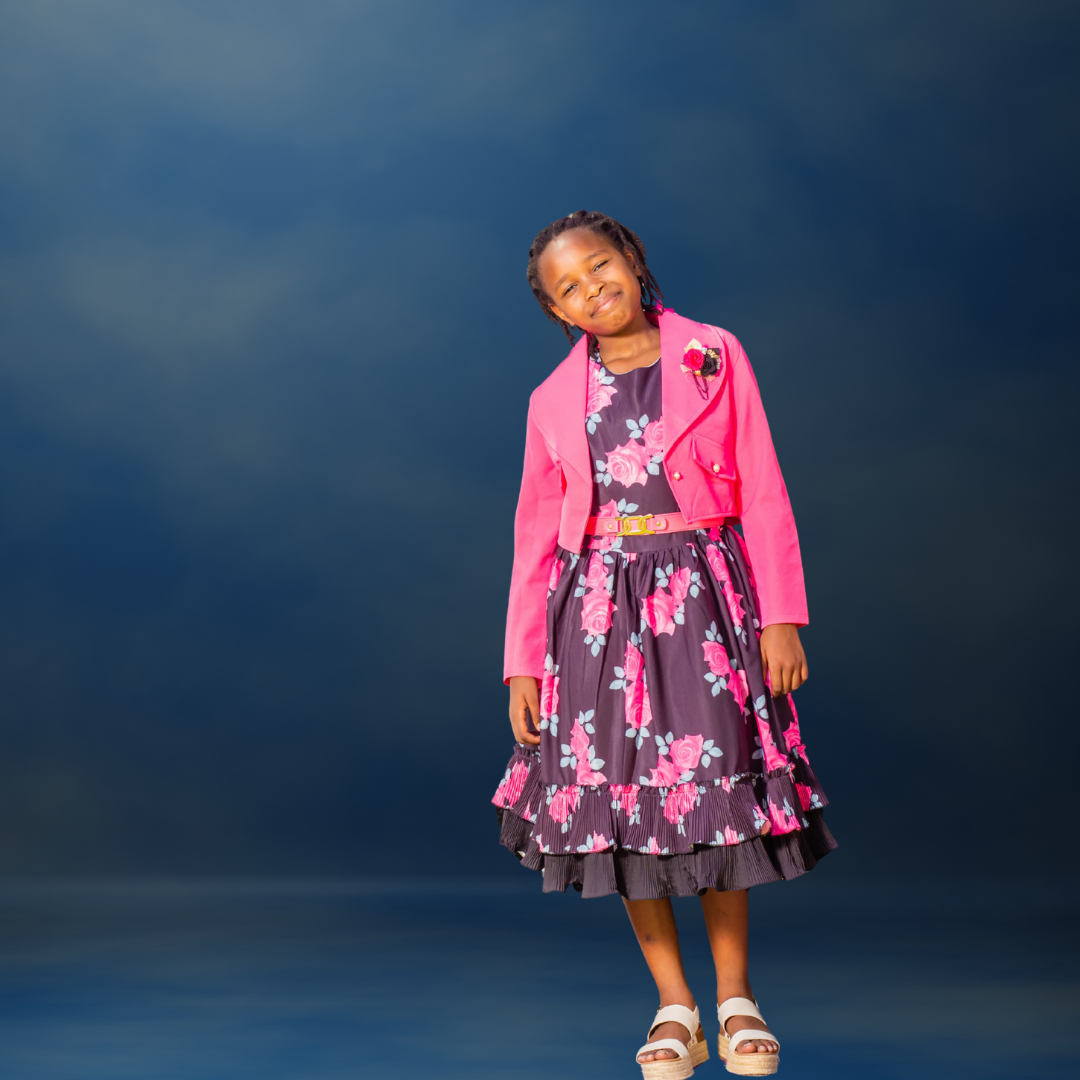 Lavender and Pink Floral Dress with Pink Jacket_0