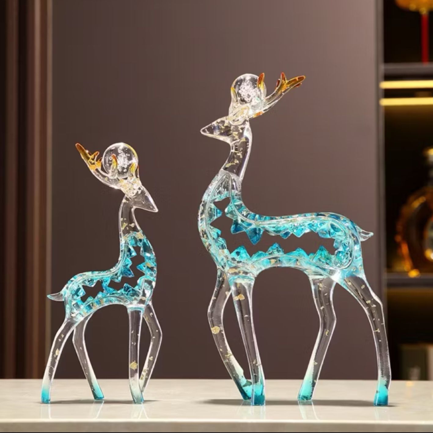 Pajangan Patung Rusa Kristal Mewah Sepasang Dekorasi Rumah Kantor Lemari Meja Foyer Ruang Tamu TV Hadiah Dekorasi yang Dapat Disesuaikan _0