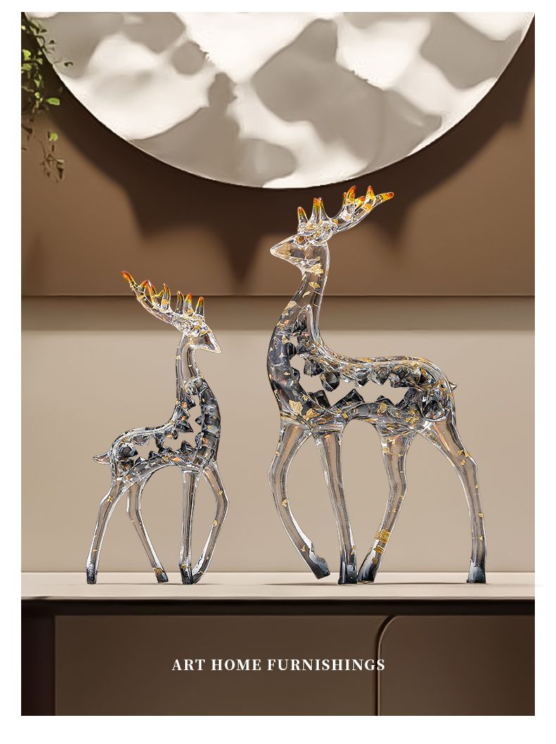 Pajangan Patung Rusa Kristal Mewah Sepasang Dekorasi Rumah Kantor Lemari Meja Foyer Ruang Tamu TV Hadiah Dekorasi yang Dapat Disesuaikan _16