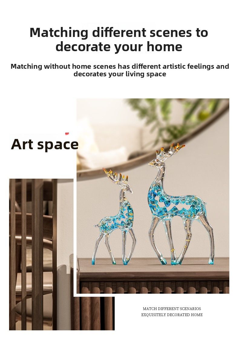 Pajangan Patung Rusa Kristal Mewah Sepasang Dekorasi Rumah Kantor Lemari Meja Foyer Ruang Tamu TV Hadiah Dekorasi yang Dapat Disesuaikan _13