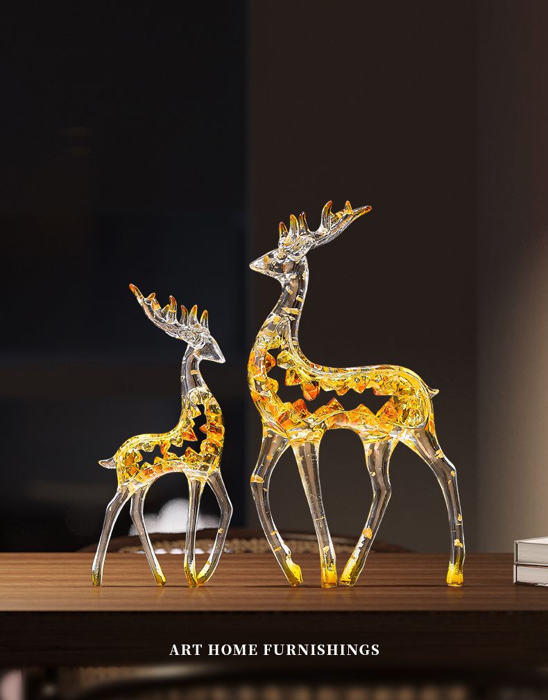 Pajangan Patung Rusa Kristal Mewah Sepasang Dekorasi Rumah Kantor Lemari Meja Foyer Ruang Tamu TV Hadiah Dekorasi yang Dapat Disesuaikan _17