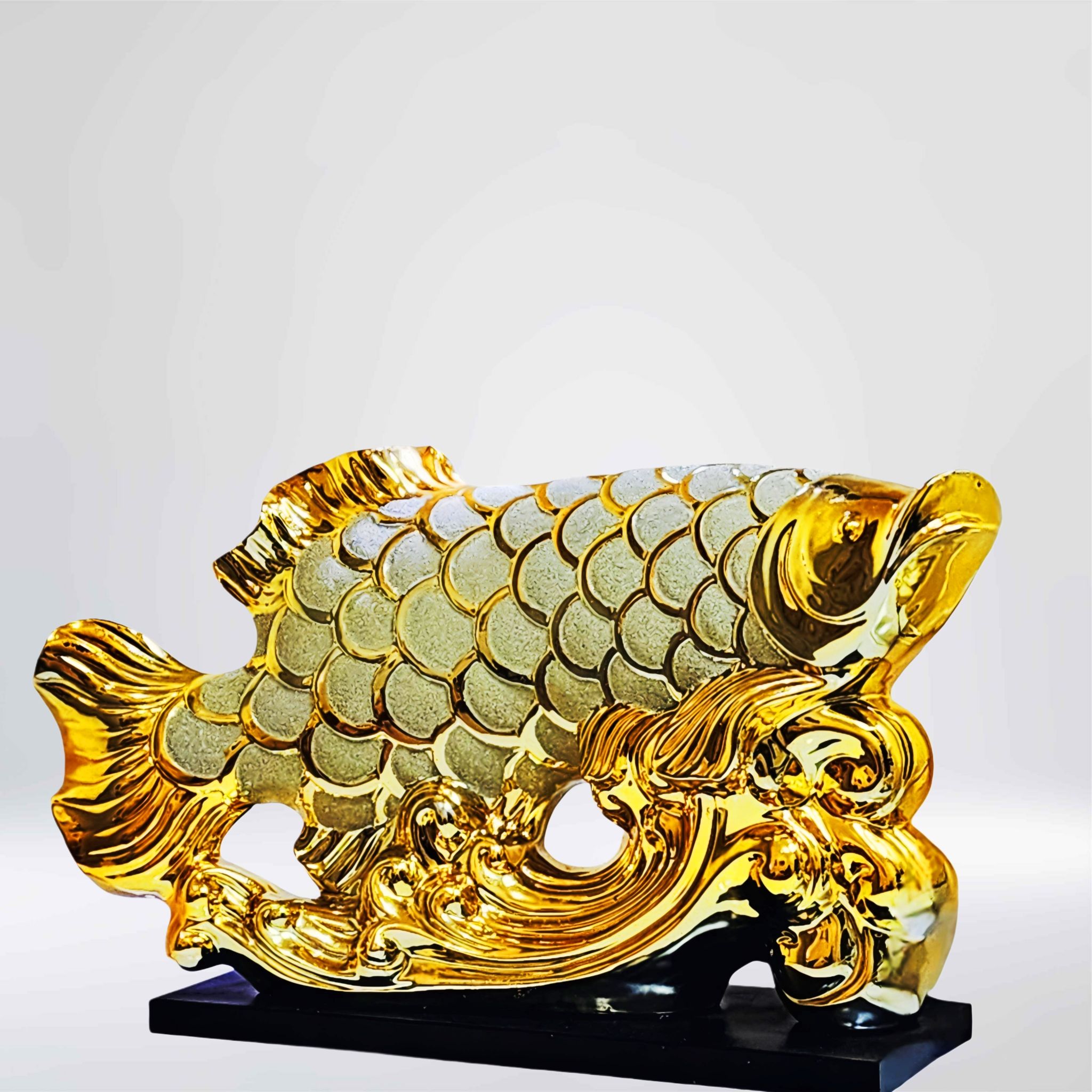 Patung Pajangan Ikan Arwana Hoki Keberuntungan Dekorasi Rak Lemari Lucky Fish Golden Pembawa Fengshui Dekorasi Ruangan Meja Kreatif Keramik_0