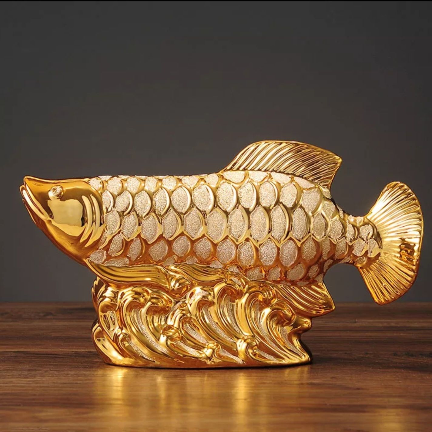 Patung Pajangan Ikan Arwana Hoki Keberuntungan Dekorasi Rak Lemari Lucky Fish Golden Pembawa Fengshui Dekorasi Ruangan Meja Kreatif Keramik_10
